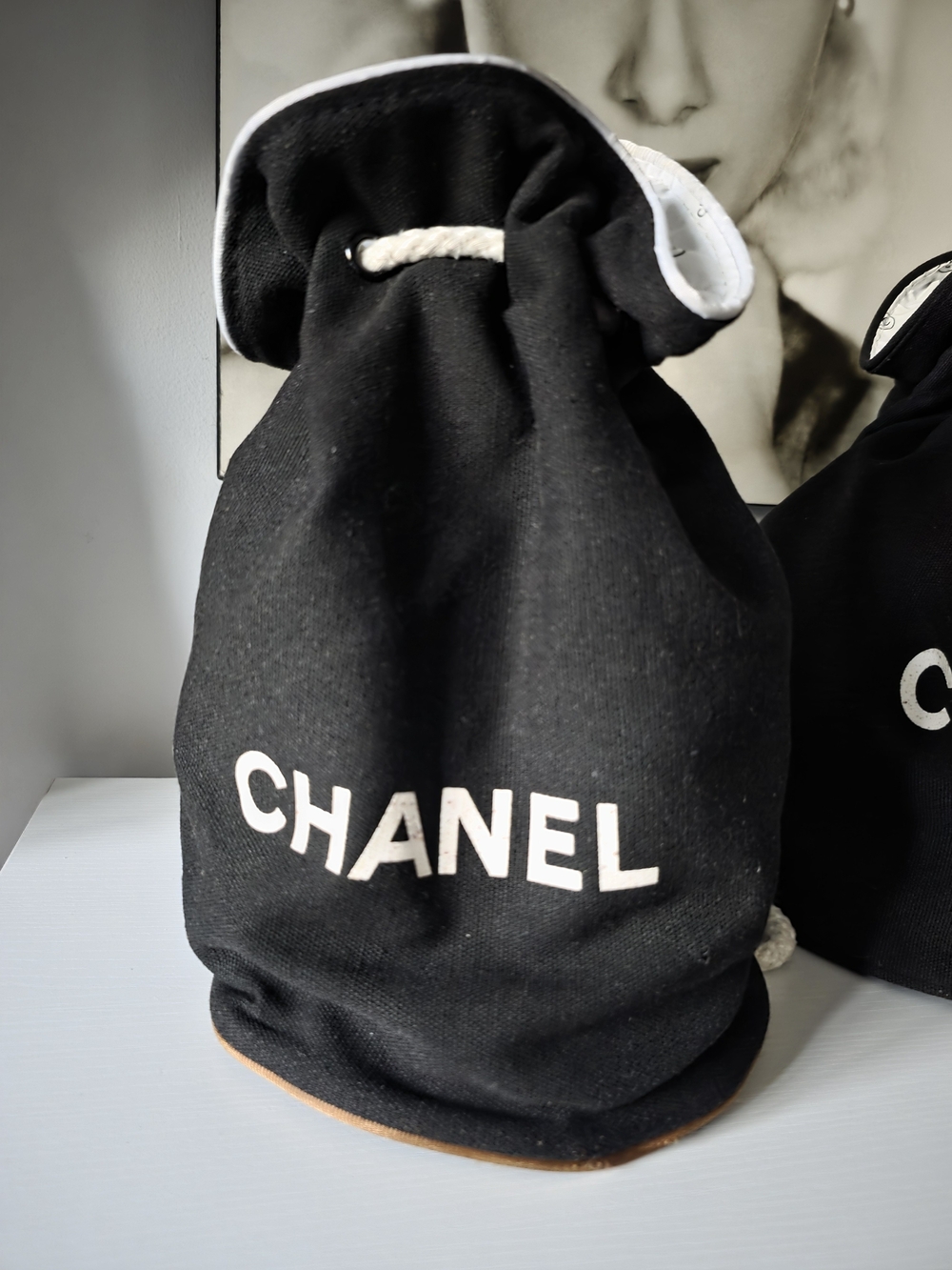 Chanel Black Canvas Drawstring Bag